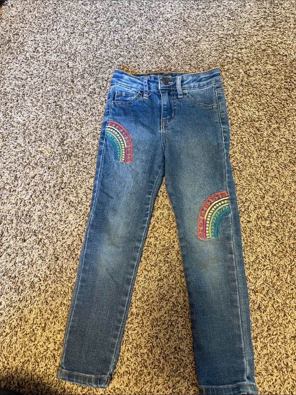 Cat & Jack Blue Denim Jeans with Rainbow Knee Embroidery